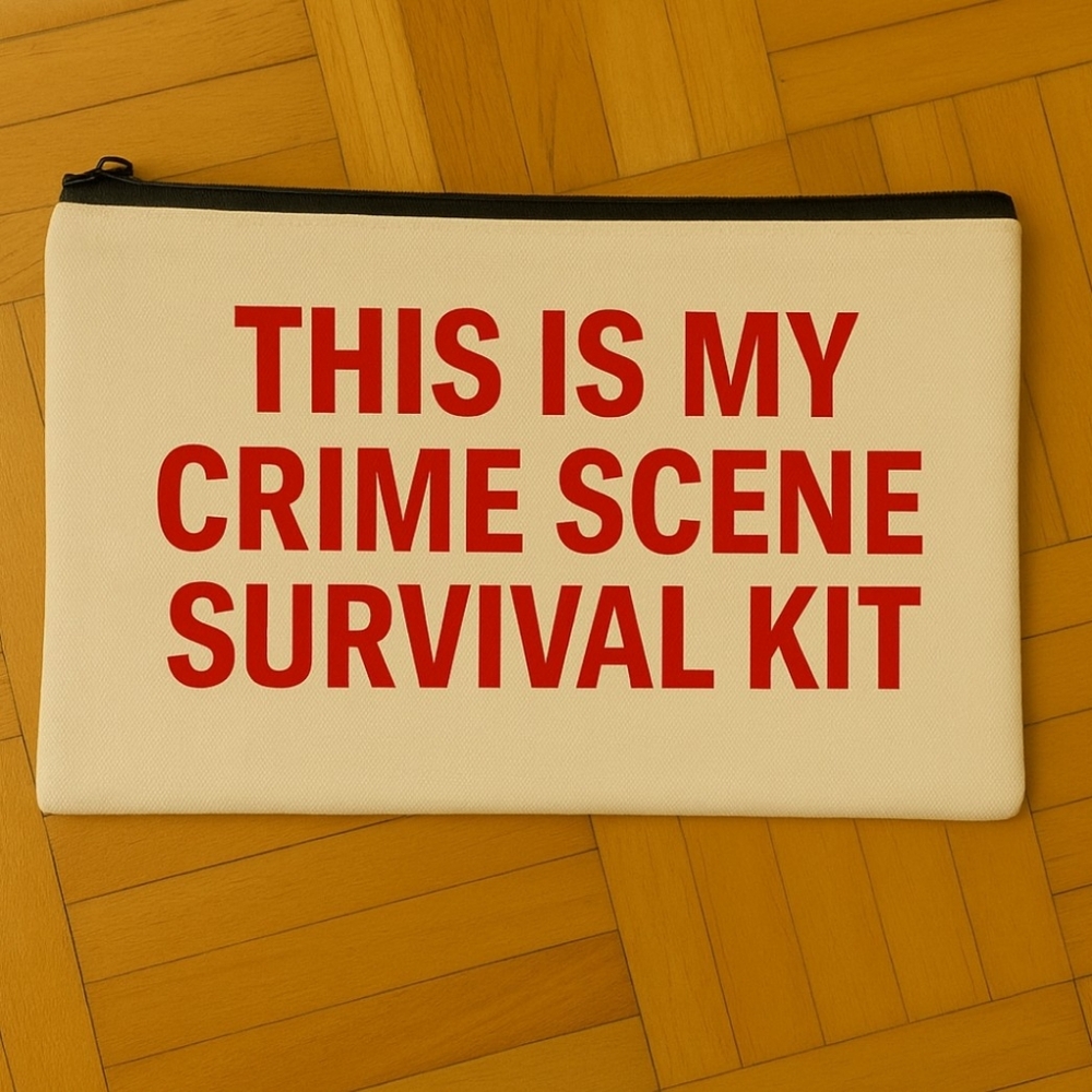 This Is My Crime Scene Survival kit, Custom Canvas Zipper, and Menstrual Bag